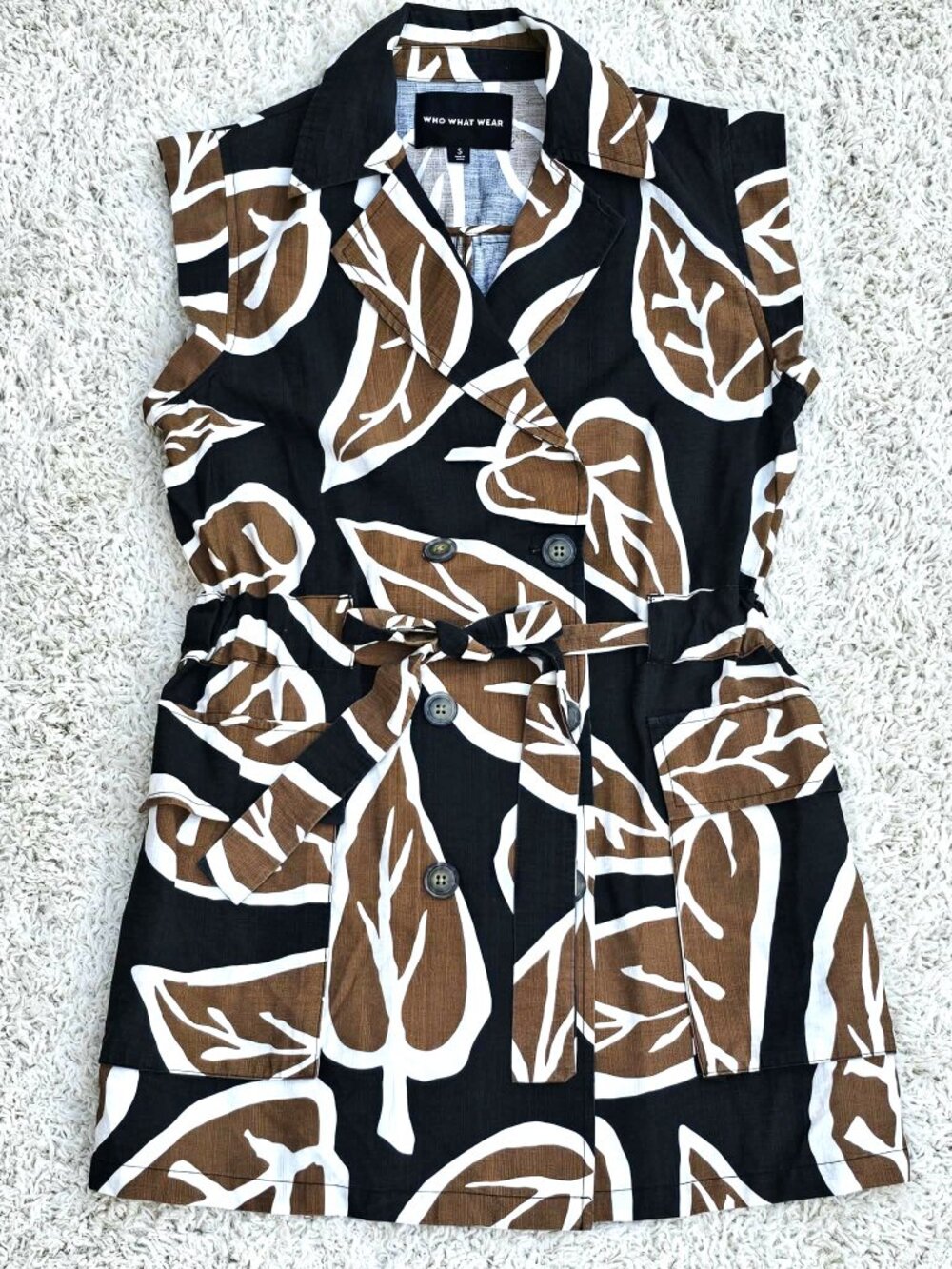 Who What Wear Brand Double-Breasted Sleeveless Top Vest. Black Brown White Small - Picture 9 of 15